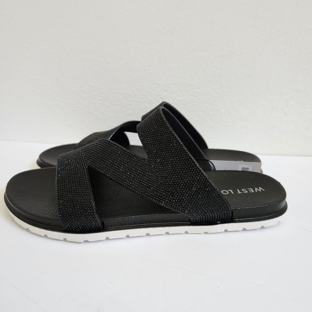 West Loop Women's Casual Slip-on Glitter Slide Sandals, Black - Picture 4 of 9